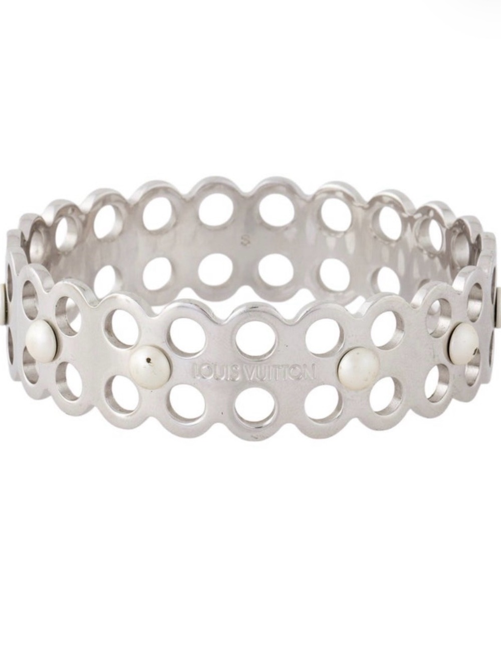 Louis Vuitton Hide & Seek Faux Pearl Silver-tone Bangle Bracelet Size Small 7.25
